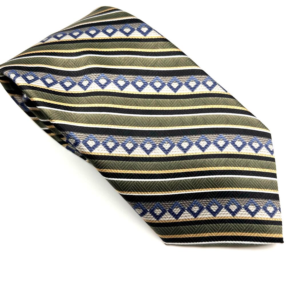Beverly Hills Polo Club - Men's Tie - Repp Stripe- Green Blue Tan -56" Long